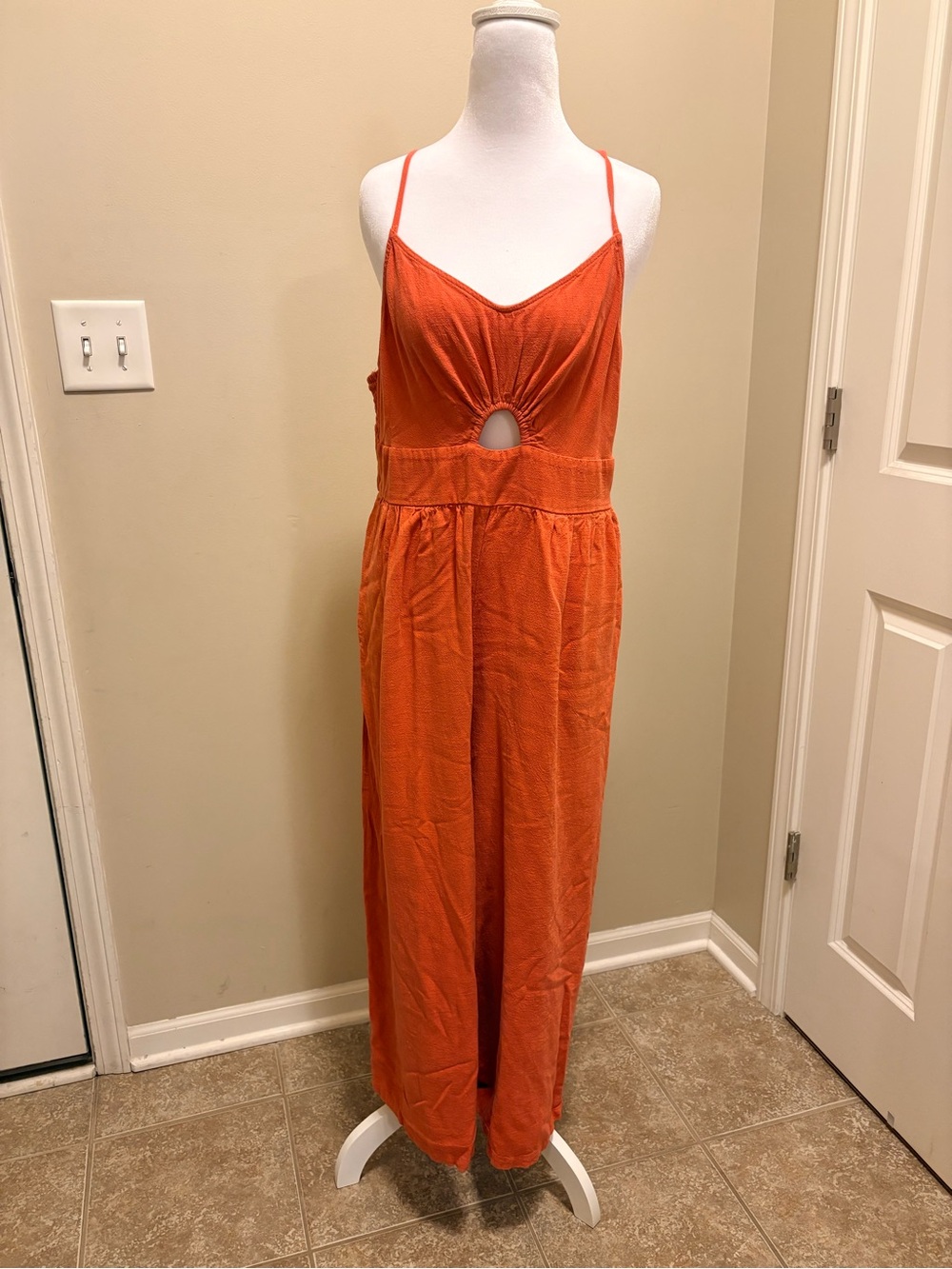 Women's Spaghetti-Strap coral Jumpsuit with Front Cutout